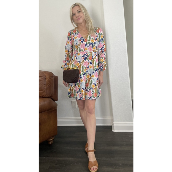 Boden 6 Linen Dress Floral Long Sleeve Short Cinched Waist - Picture 2 of 8